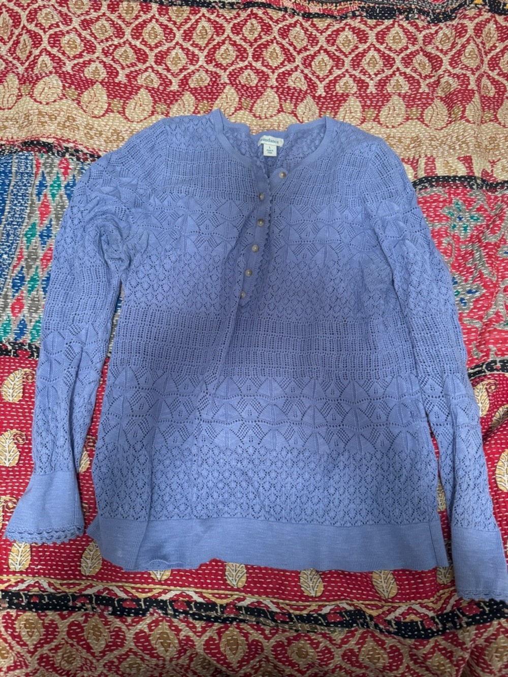 Sundance Lavender Pointelle Henley Sweater